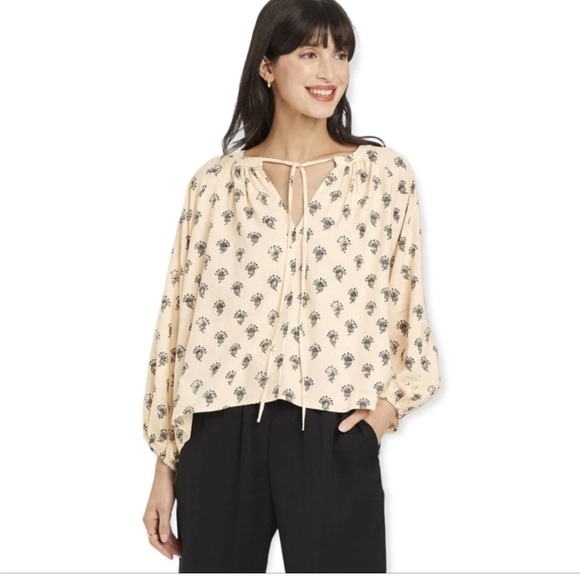 A New Day Linen Blend Balloon Sleeve Blouse Size XL - Picture 1 of 7